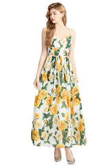 Floral A-line Maxi Dress - Summer Spaghetti Strap By Claude