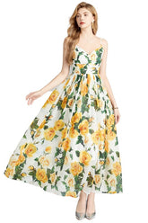 Floral A-line Maxi Dress - Summer Spaghetti Strap By Claude YELLOW MULTI S