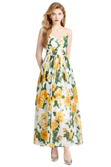 Floral A-line Maxi Dress - Summer Spaghetti Strap By Claude
