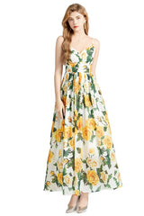 Floral A-line Maxi Dress - Summer Spaghetti Strap By Claude