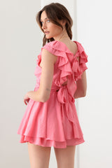 Tie Back Front Button Ruffled Romper Mustard Seed