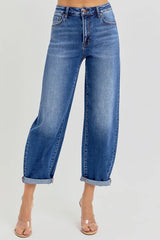 High Rise Crop Mild Barrel Jeans With Plus Size Risen