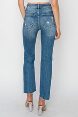 High Rise Distressed Ankle Jeans Risen
