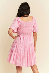 Jacquard Checker Smocking Tiered Dress Davi & Dani