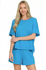 Exposed Seam Boxy Top & Shorts Set ZENANA