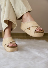 Nina Double Buckle Bands Comfort Wedges Maker's Shoes Nude Raffia 6
