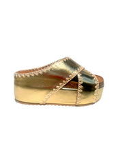 Nina Double Buckle Bands Comfort Wedges Maker's Shoes Gold 6