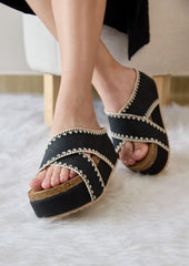 Nina Double Buckle Bands Comfort Wedges Maker's Shoes Black 6