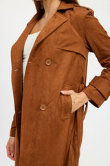 Classic Faux Suede Pocket Trench Coat Emory Park