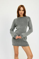 Ribbed Mock Neck Mini Dress Emory Park BLACK WHITE S