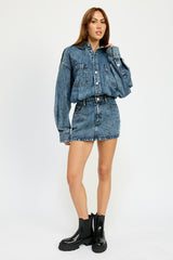 Button Up Denim Mini Dress Emory Park