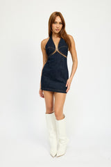 Halter Neck Mini Denim Dress with Cut Out Emory Park