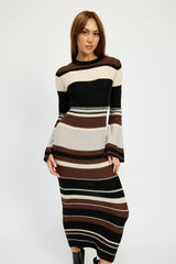 Striped Long Bell Sleeve Maxi Bodycon Dress Emory Park