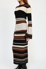 Striped Long Bell Sleeve Maxi Bodycon Dress Emory Park