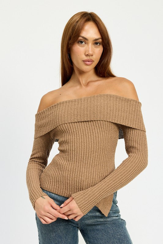 Asymmetrical Off Shoulder Top Emory Park MOCHA S