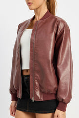Vintage Faux Leather Bomber Jacket Emory Park