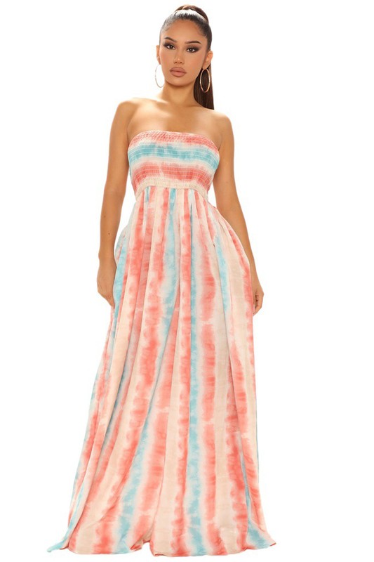 Strapless Tie Dye Wide Leg Jumpsuit By Claude ORANGE MULTI S