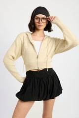 Cropped Zip Up Knit Hoodie Emory Park ECRU S