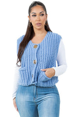 Chunky Knitted Buttoned Sweater Vest with Pockets By Claude