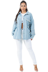 Oversized Frayed-Edge Denim Shirt By Claude LIGHT BLUE L