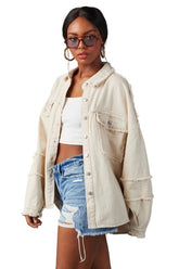 Oversized Frayed-Edge Denim Shirt By Claude CREAM L