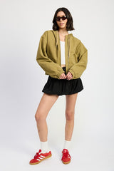 Vintage Washed Denim Zip Up Hoodie Emory Park