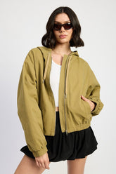 Vintage Washed Denim Zip Up Hoodie Emory Park KHAKI S