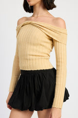 Off Shoulder Tie Open Back Sweater Top Emory Park