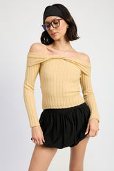 Off Shoulder Tie Open Back Sweater Top Emory Park BUTTER YELLOW S