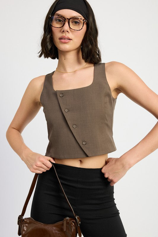 Asymmetrical Vest Crop Top Emory Park BROWN S