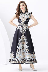 Elegant Baroque Sleeveless Maxi Dress By Claude BLACK S