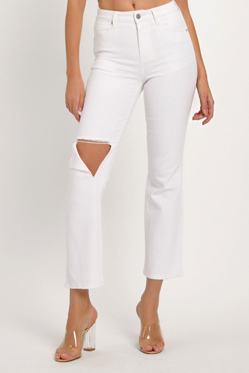Distressed Cropped Straight Jeans Risen White 0(24)