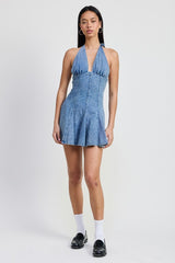 Halter Neck Mini Denim Dress Emory Park