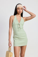 Gingham Halter Mini Dress Emory Park SAGE S