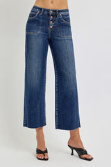 High Rise Crop Wide Button Up Jeans With Plus Size Risen