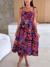 Printed Tie-Strap Midi Dress in Muitiple Prints Simmer & Fay Black S