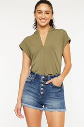 High Rise Frayed Hem Denim Shorts Kancan MEDIUM S