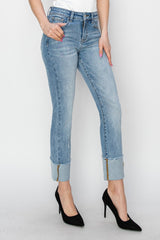High Rise Cuffed Slim Straight Jeans Risen