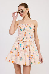 Gathered Poplin Print Mini Dress Emory Park NATURAL MULTI S