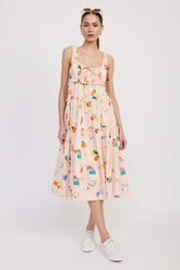 Babydoll Poplin Print Maxi Dress Emory Park NATURAL MULTI S