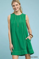Linen Sleeveless Swing Dress Umgee KELLY GREEN S