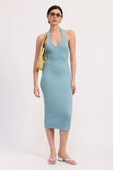 Knit Halter Bodycon Open Back Midi Dress Emory Park LUMINESCENT BLUE S