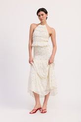 Tiered Ruffle Polka Dot Midi Skirt Emory Park BLACK WHITE POLKA S