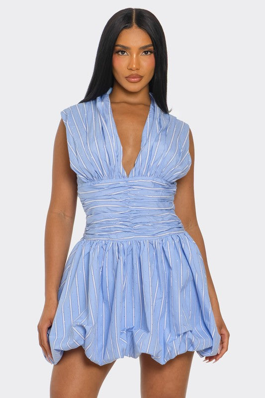 Skylar Bubble Mini Dress Athina BLUE S