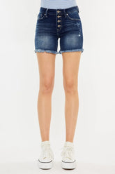 Mid Rise Button Fly Denim Shorts Kancan DARK S