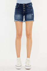 Mid Rise Button Fly Denim Shorts Kancan DARK S