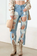 Frayed Cut Distressed Jeans Litz LA