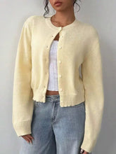 Ribbed Hem Button-Down Cardigan Miss Sparkling yellow S