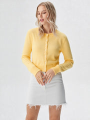 Ribbed Hem Button-Down Cardigan Miss Sparkling