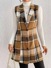 Plaid Sleeveless Long Vest Miss Sparkling Khaki multi S